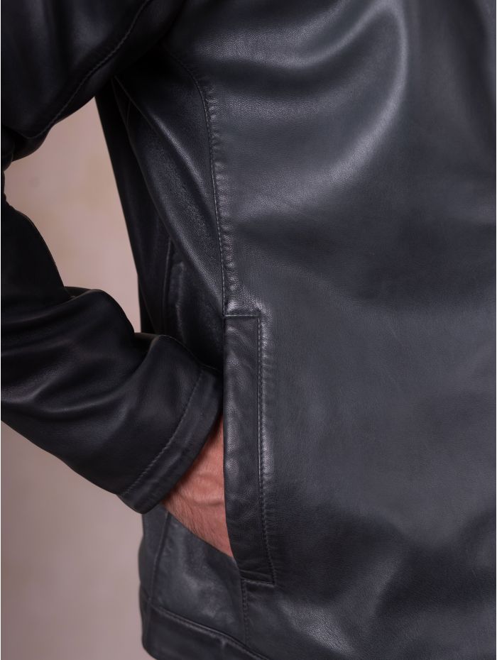 Penton Leather Jacket in Graphite Blue