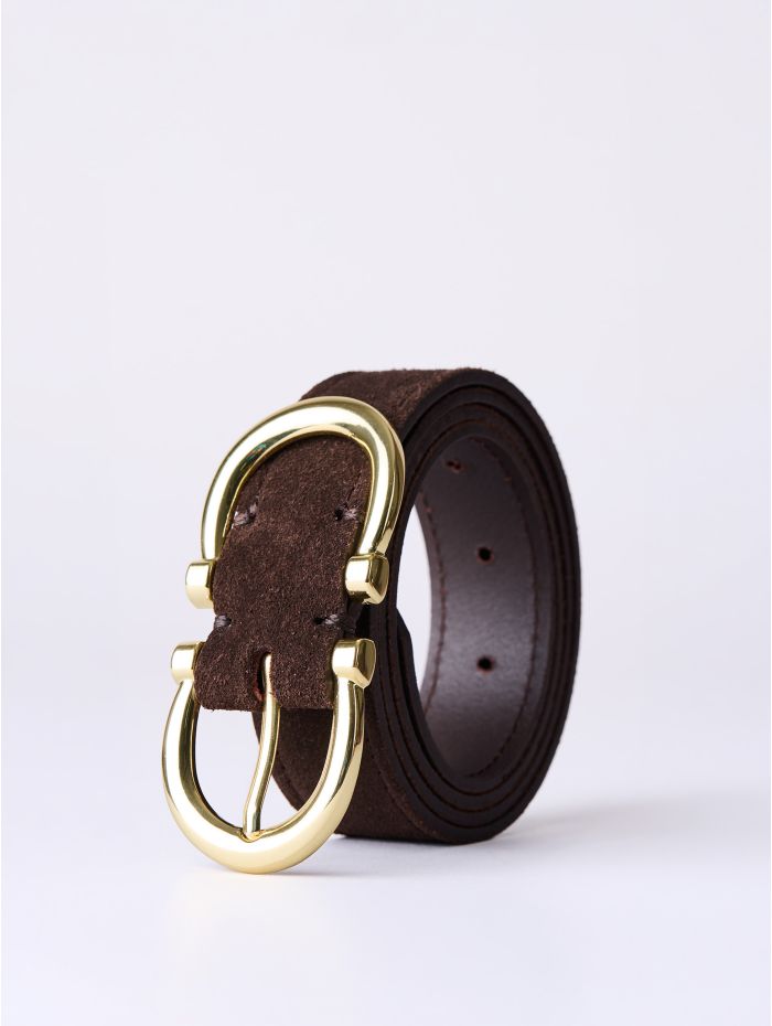 Bowness Suede Dual Buckle Belt in Chocolate