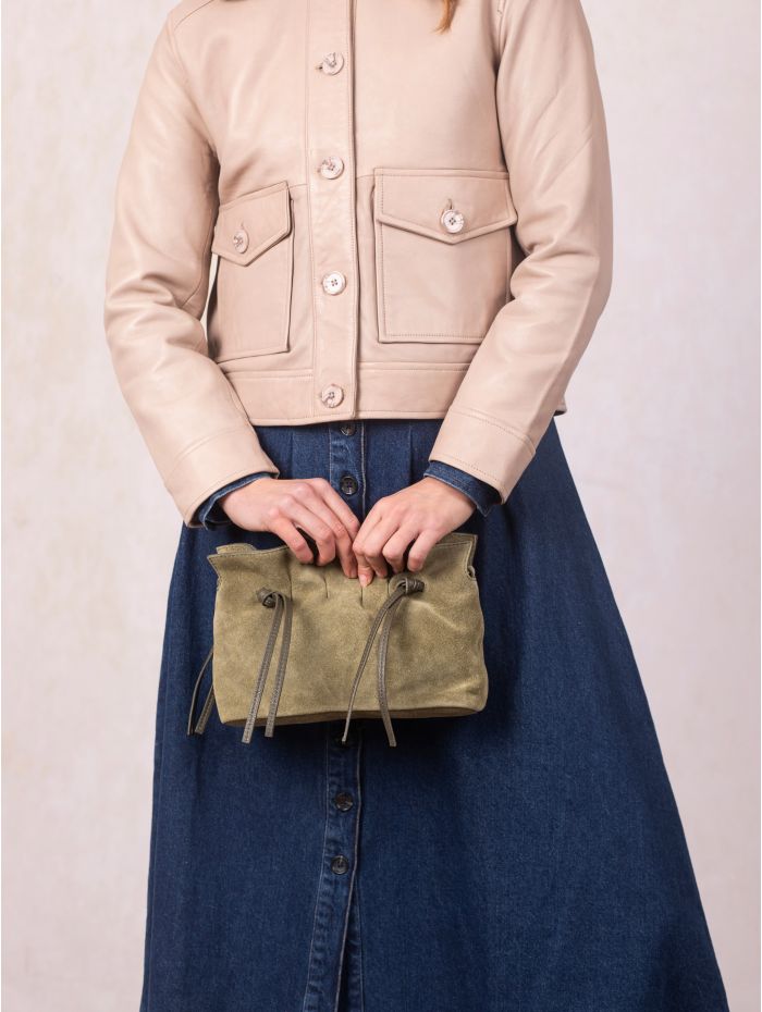 Santon Suede Cross Body Bag in Green