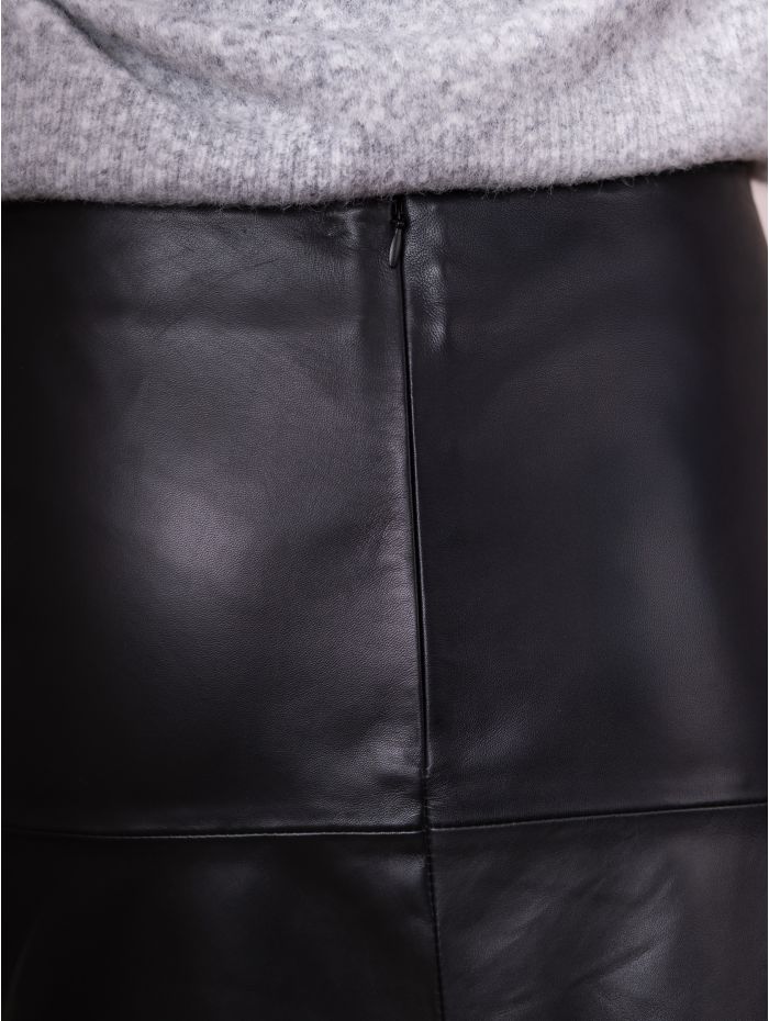Leather A-Line Mini Skirt in Black