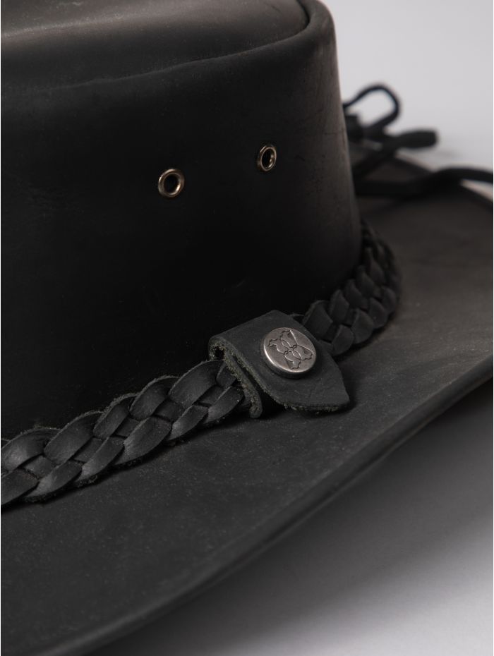 Outback III Australian Style Leather Hat in Black