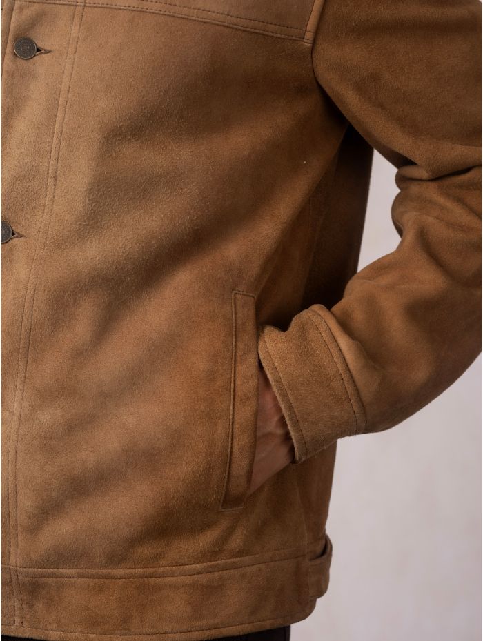 Crummock Collared Suede Jacket in Camel