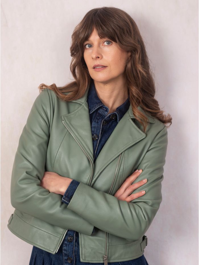 Thornhill Leather Biker Jacket in Green