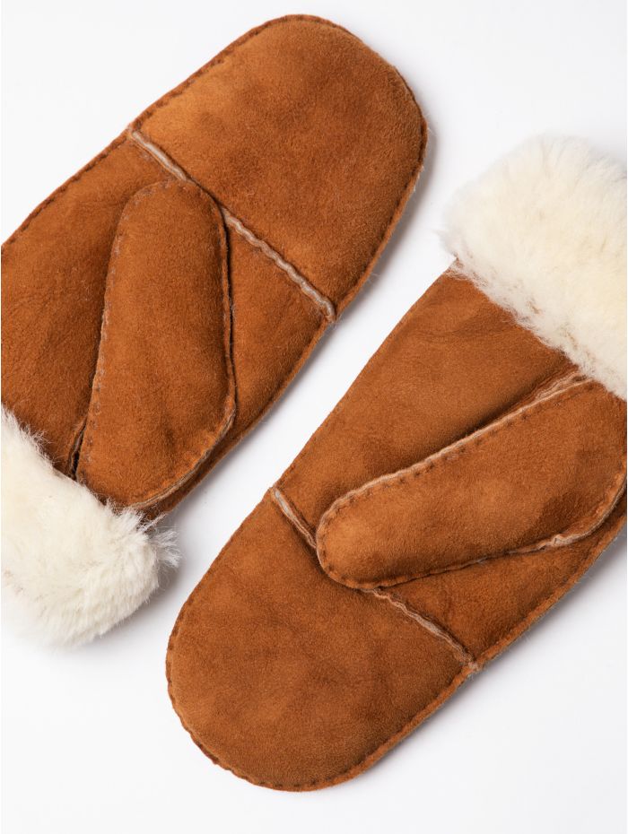 Ladies' Sheepskin Seam Mittens in Tan