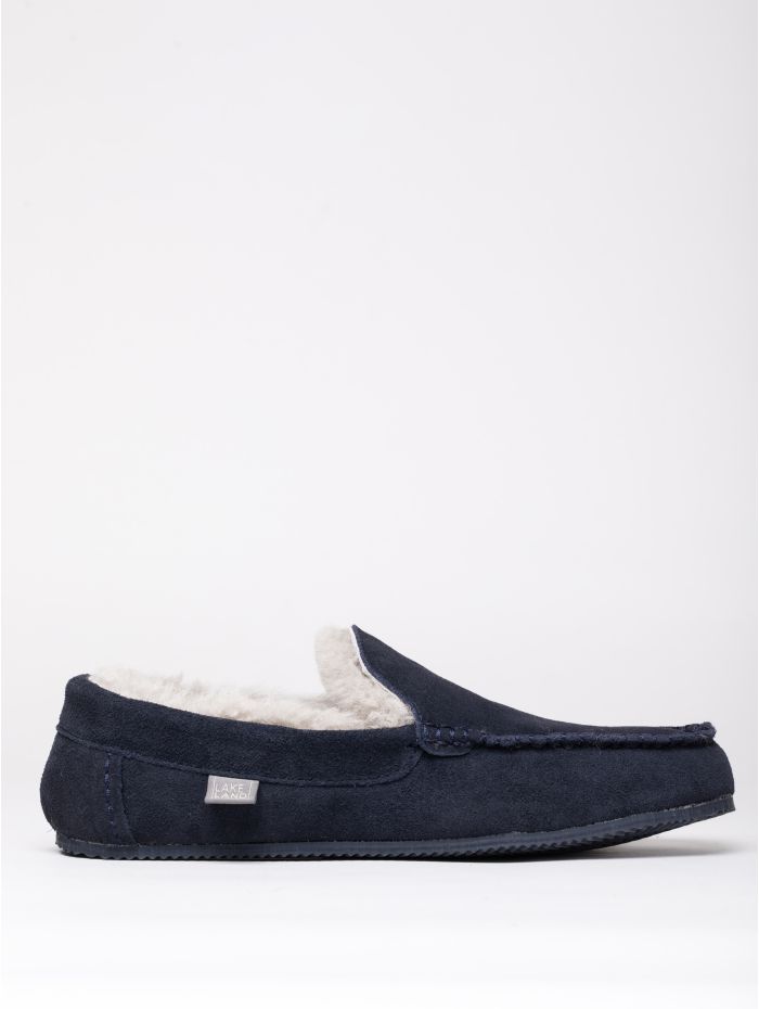 Men’s Sheepskin Slip-On Moccasins in Navy