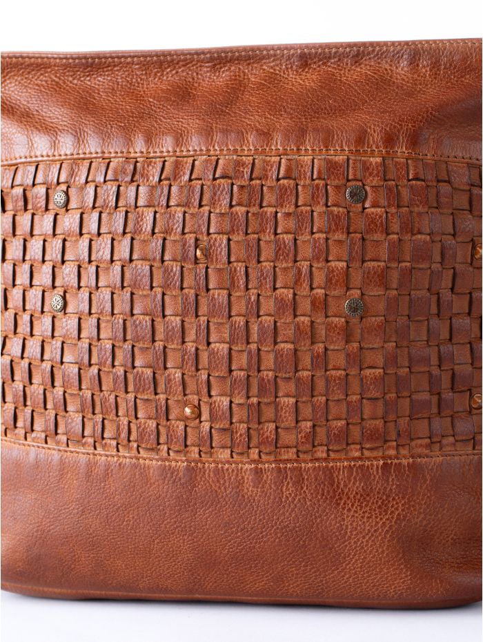 Storrs Woven Leather Cross Body Bag in Cognac