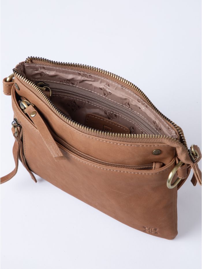 Harstone Mini Leather Cross Body Bag in Taupe