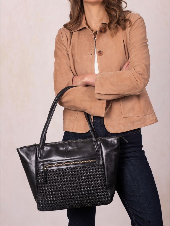 Waverton Woven Leather Tote Bag in Black