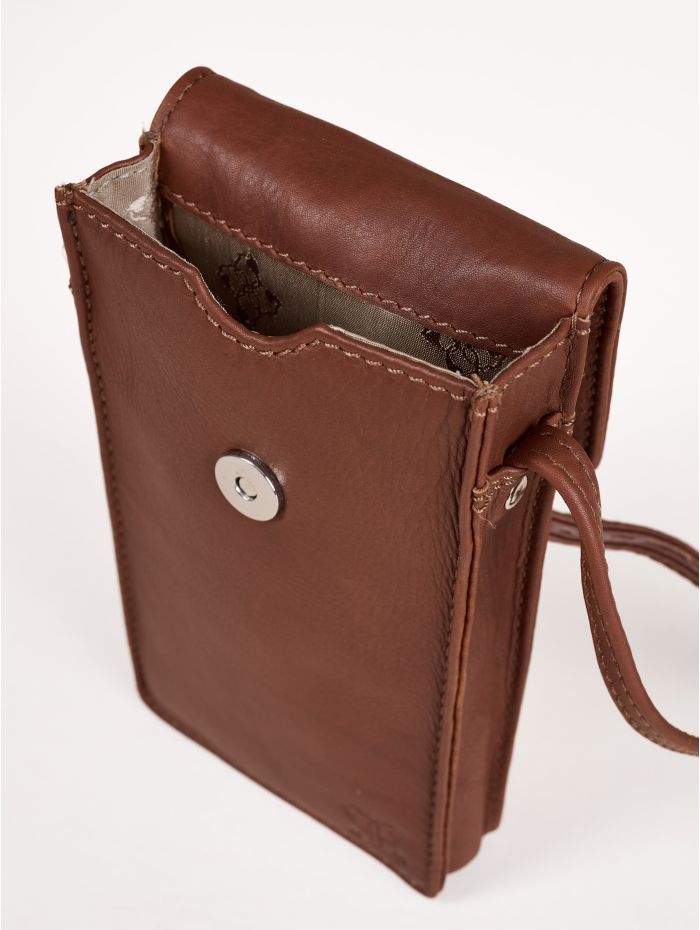 Bowness Leather Cross Body Phone Pouch in Cognac