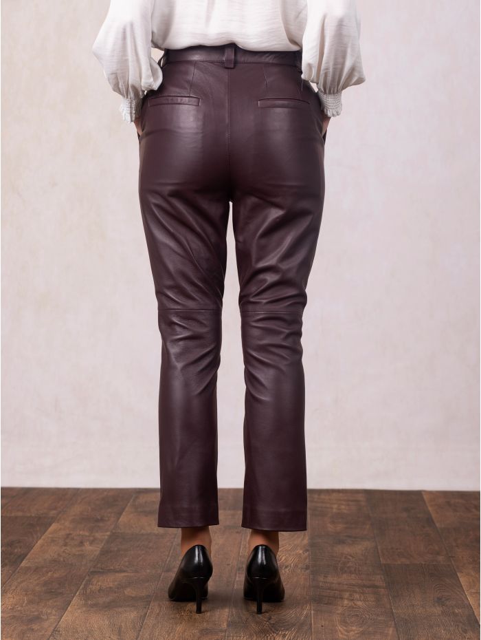 Leather Trousers in Berry