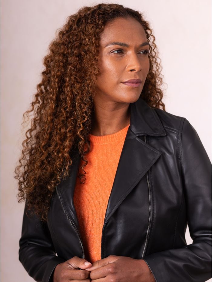 Thirlend Leather Biker Jacket in Black