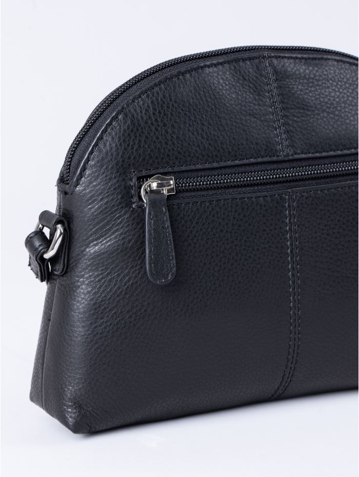 Elterwater Curved Leather Cross Body Bag in Black