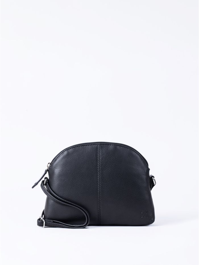 Elterwater Curved Leather Cross Body Bag in Black