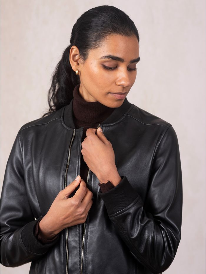 Braithwaite Leather Bomber Jacket in Black