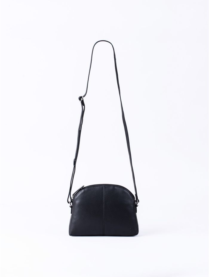 Elterwater Curved Leather Cross Body Bag in Black