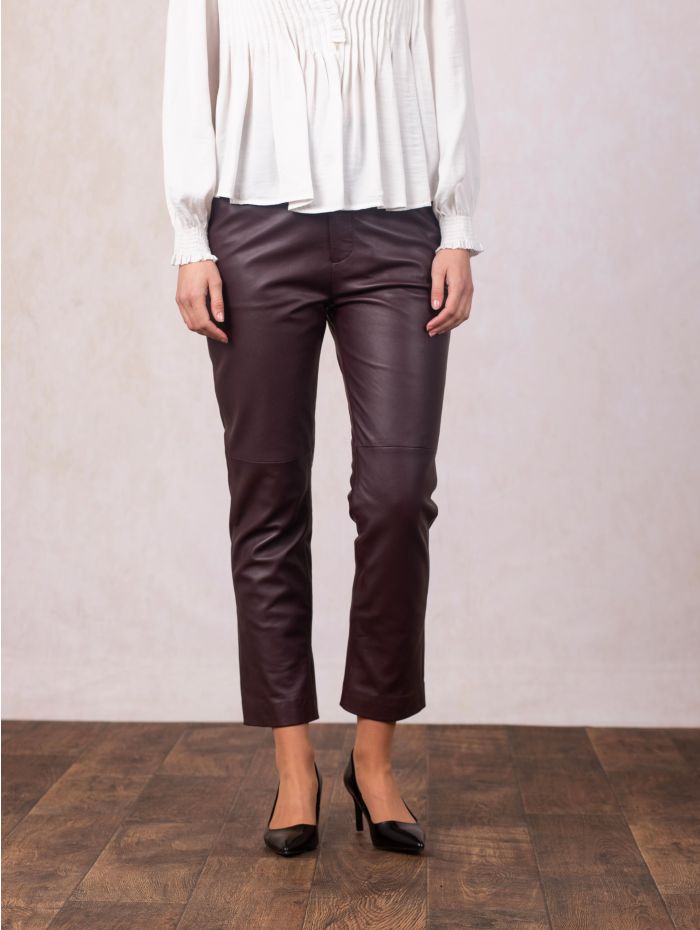 Leather Trousers in Berry