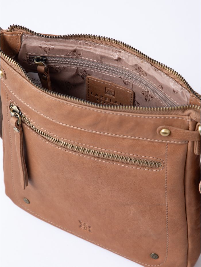 Harstone Large Leather Cross Body Bag in Taupe