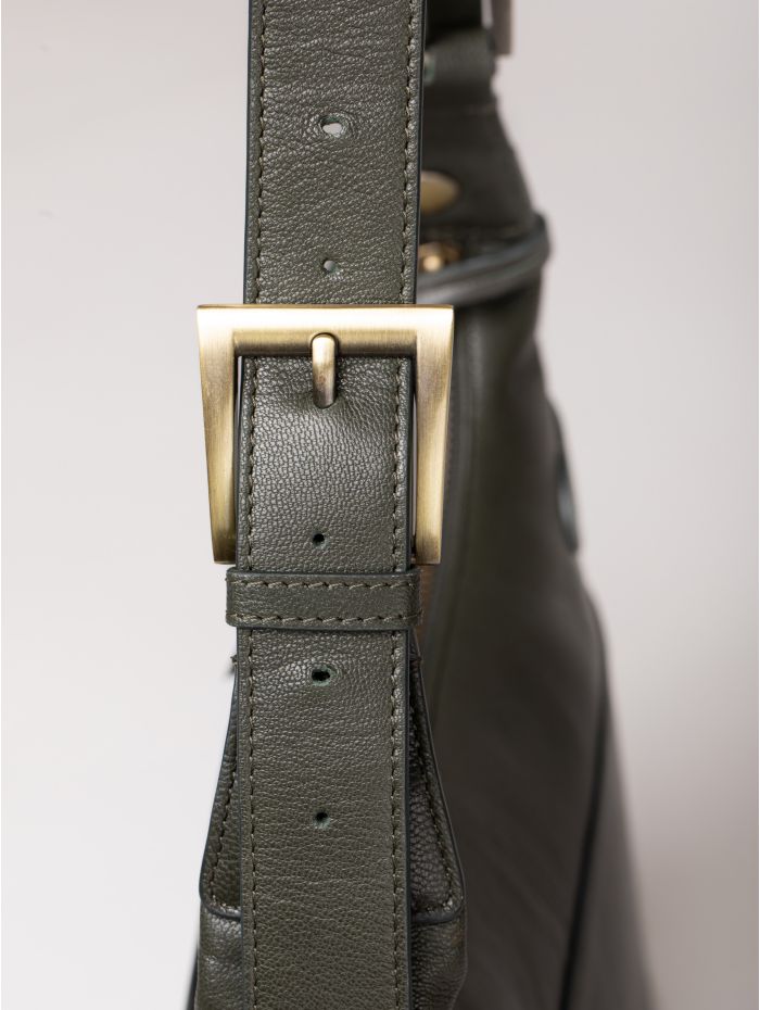 Newby Leather Hobo Shoulder Bag in Green