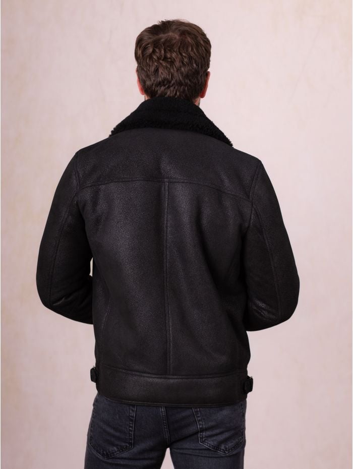 Harrier Sheepskin Flying Jacket in Black