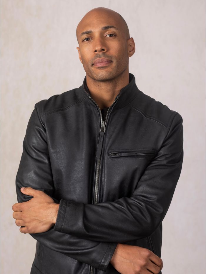 Crookshaw Leather Jacket in Navy