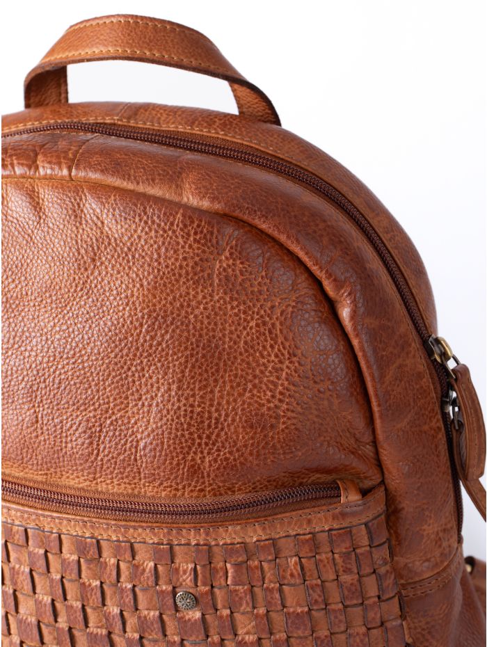 Storrs Woven Leather Backpack in Cognac