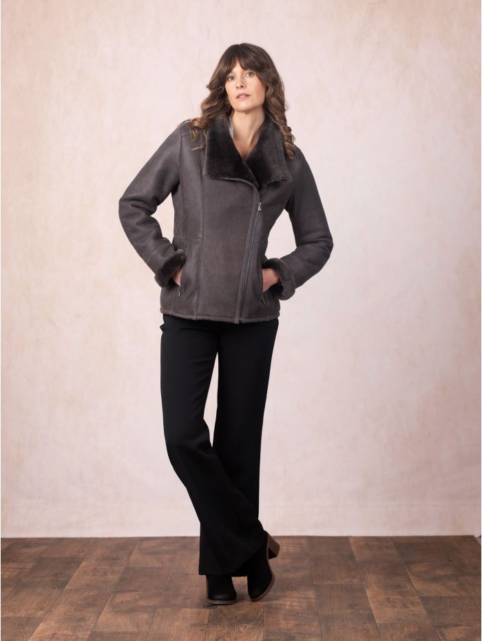 Armboth Shearling Aviator Jacket in Charcoal Grey