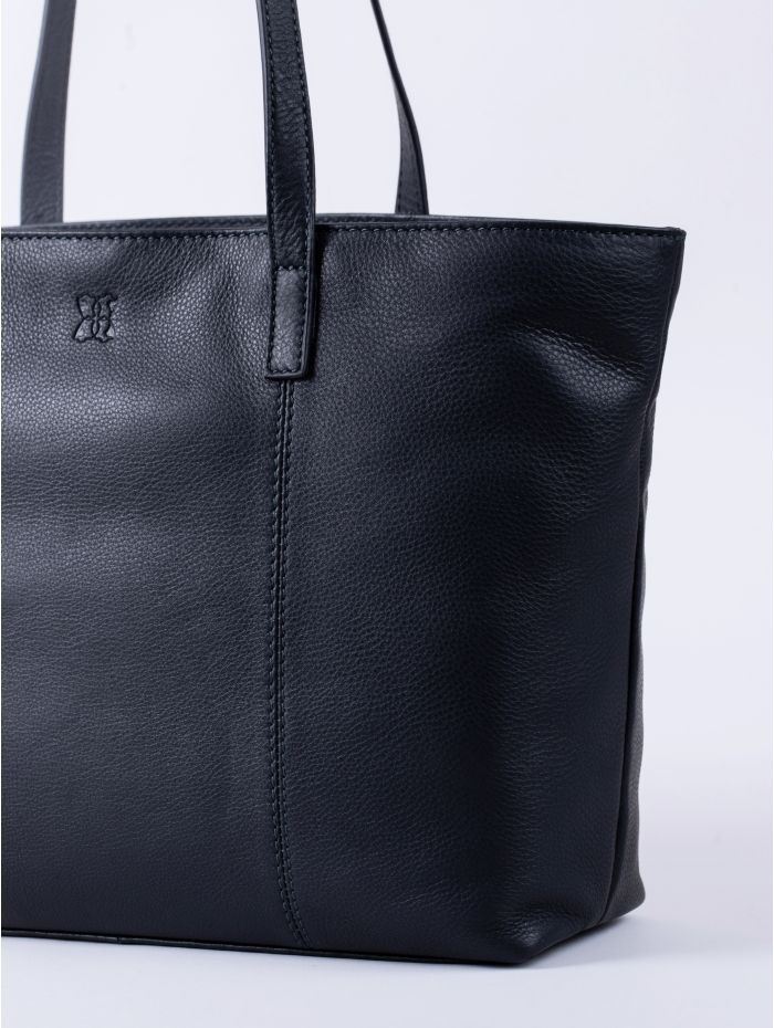 Torver Leather Tote Bag in Navy