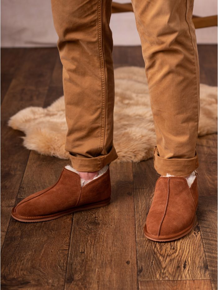 Men's Suede Slipper Boot in Tan