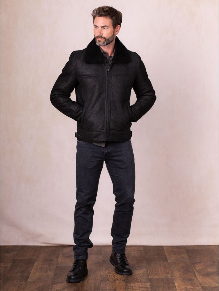 Harrier Sheepskin Flying Jacket in Black