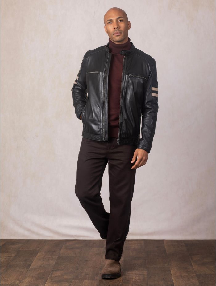 Charlie II Leather Racer Jacket in Black