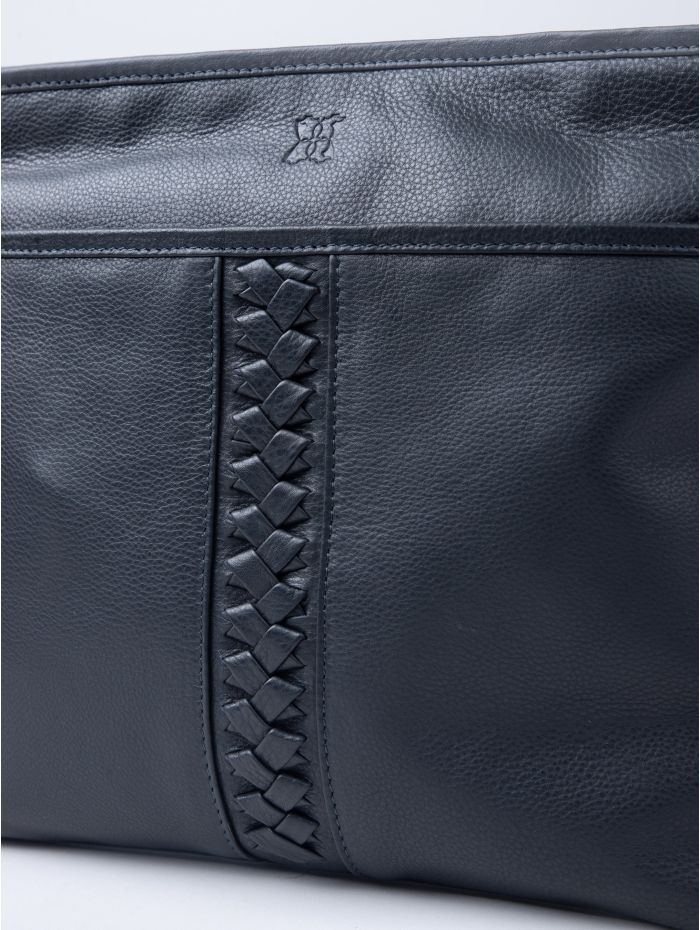 Farlam Leather Cross Body Bag in Navy