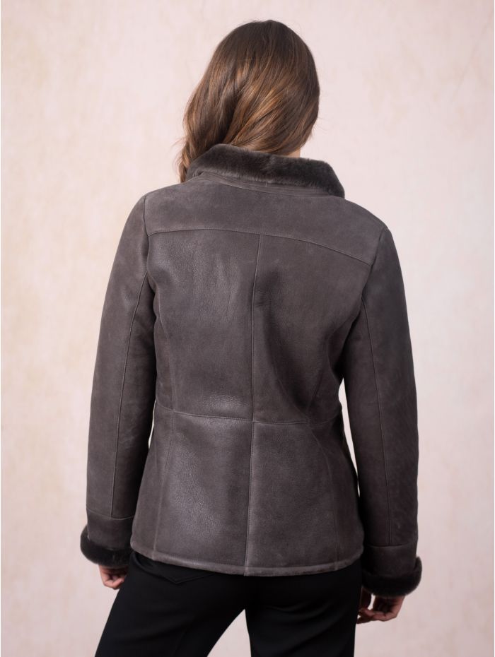 Armboth Shearling Aviator Jacket in Charcoal Grey