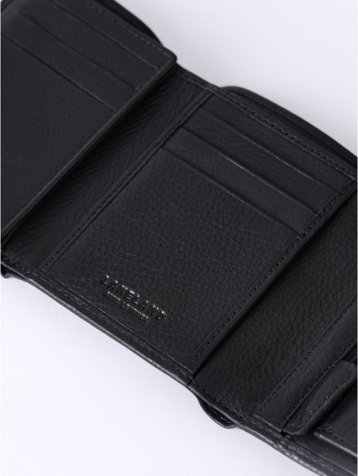 Stitch Leather Tri-Fold Wallet in Black