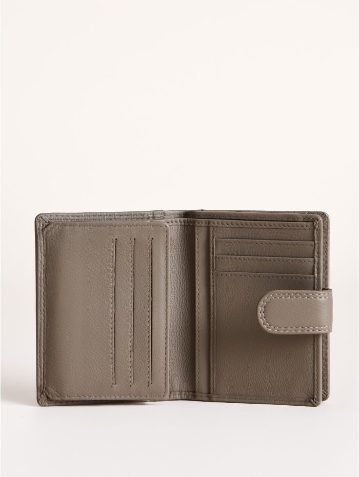 Small Leather Tab Purse in Grey