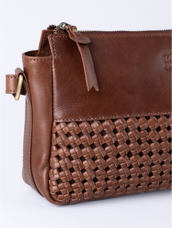 Waverton Woven Leather Cross Body Bag in Brown