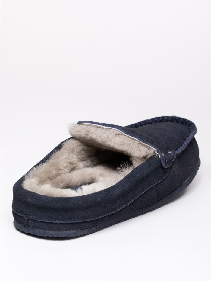 Sheepskin Moccasin Slider Slippers in Navy