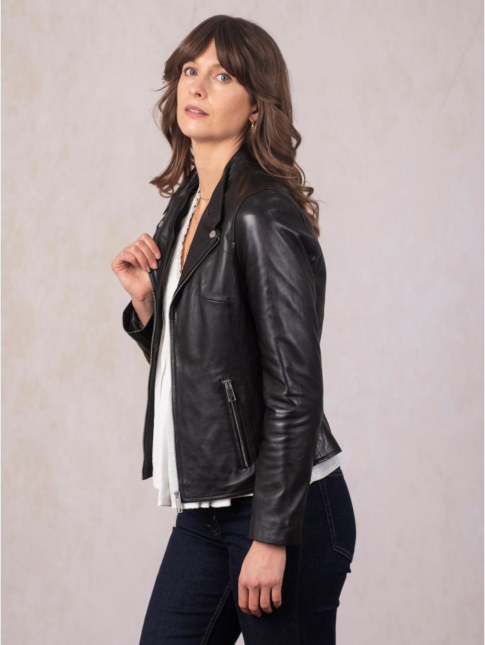 ジャケット・アウター darkwear black linen coating zip jacket Newland Centre Zip Leather Biker Jacket in Black | Lakeland Leather