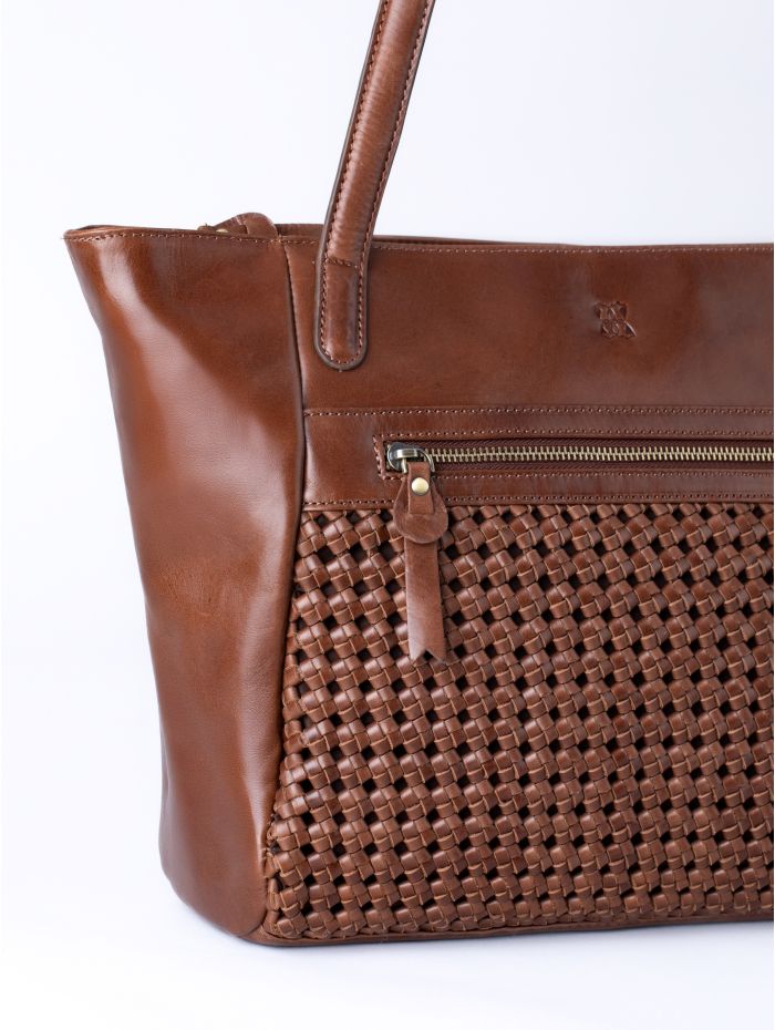 Waverton Woven Leather Tote Bag in Brown