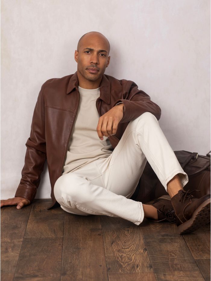 Renwick Collared Leather Jacket in Cognac | Lakeland Leather