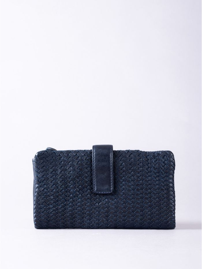 Wreay Large Leather Tab Purse in Navy