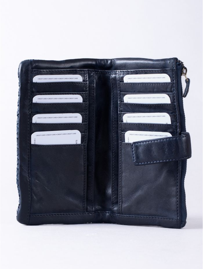 Wreay Large Leather Tab Purse in Navy
