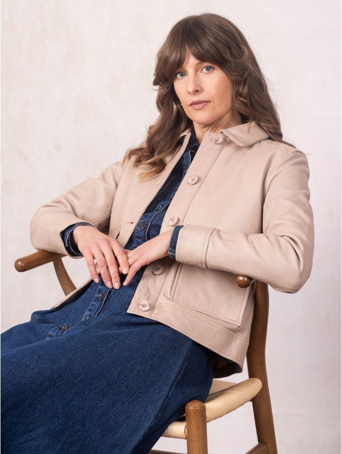 Brathay Collared Leather Jacket in Cappuccino