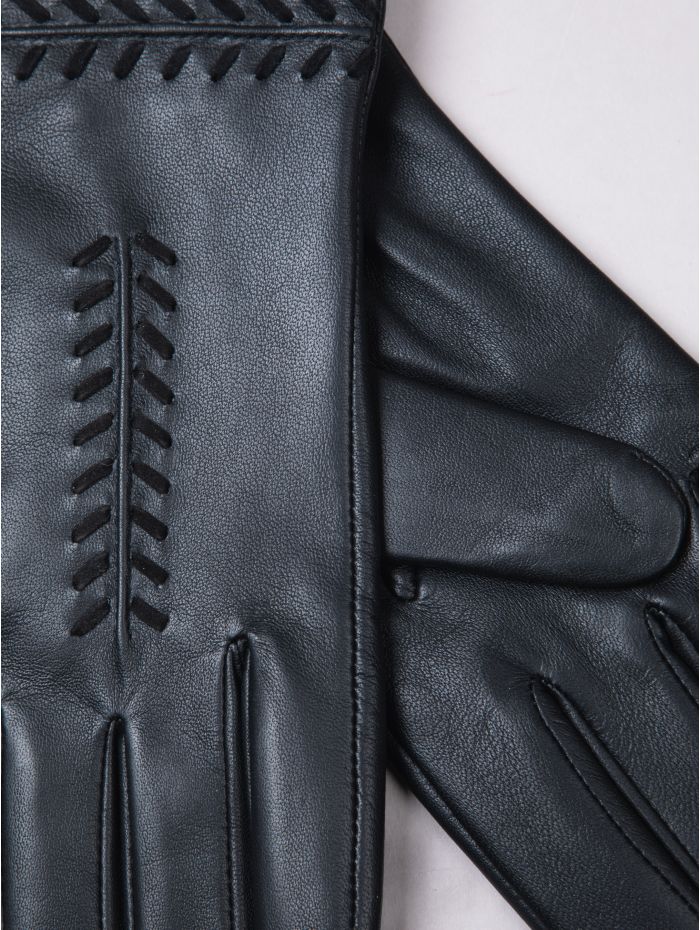 Suzie Stitch Detail Leather Gloves in Black
