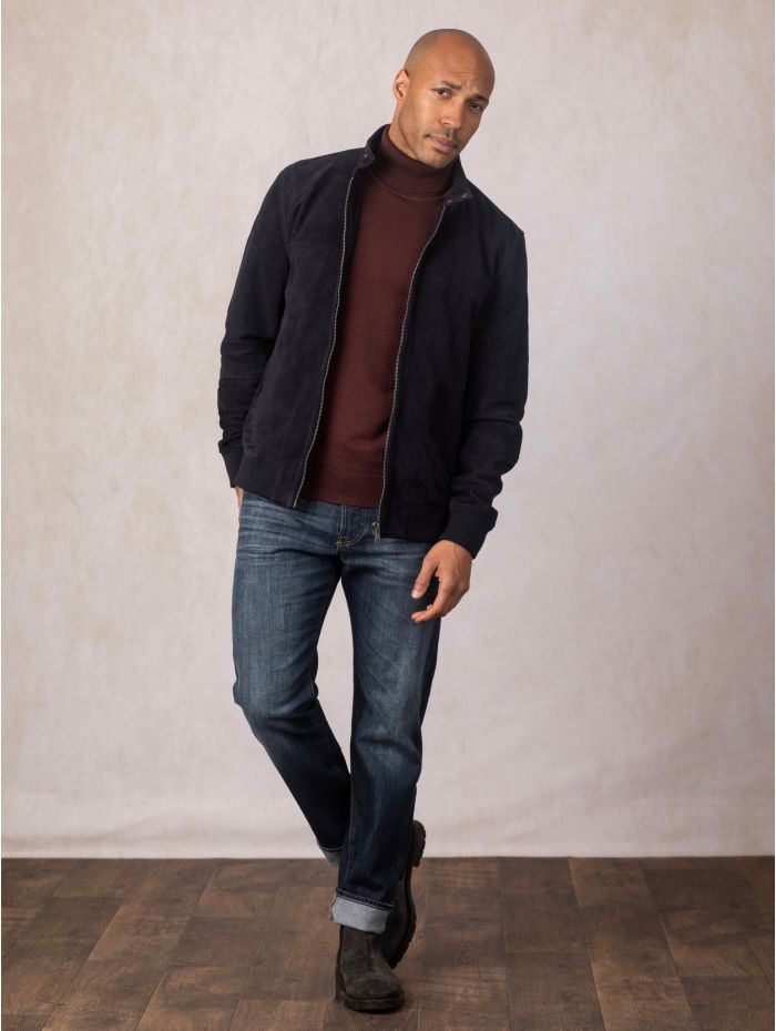 Hayton Suede Jacket in Navy