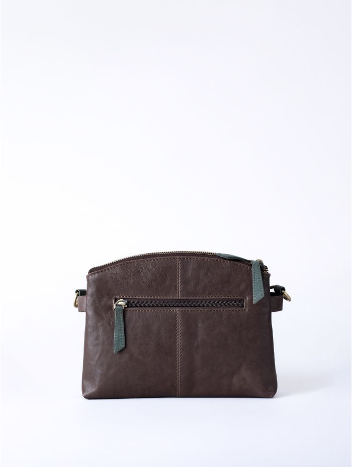 Hartsop Zip Leather Cross Body Bag in Brown and Green