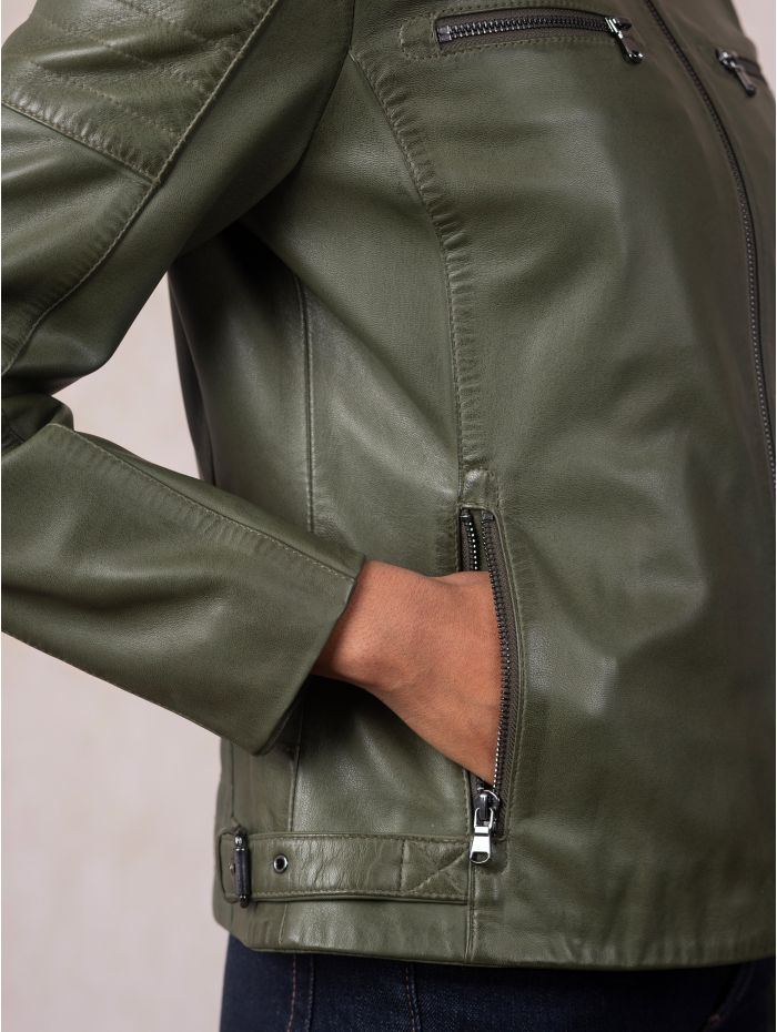 Buttermere Leather Racer Jacket in Green