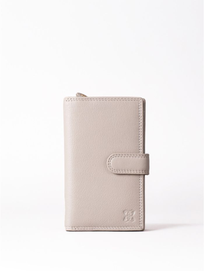 Medium Leather Tab Purse in Grey
