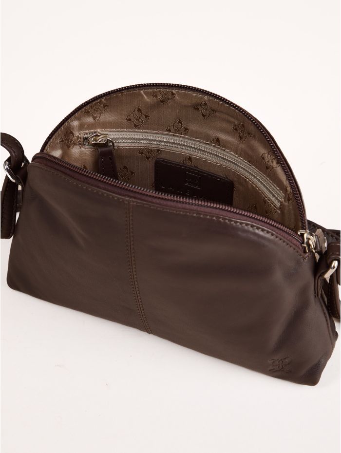 Elterwater Curved Leather Cross Body Bag in Brown