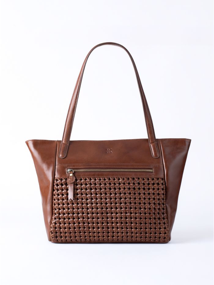 Waverton Woven Leather Tote Bag in Brown