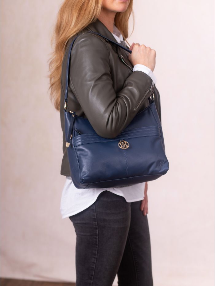 Cartmel Leather Shoulder Bag in Navy